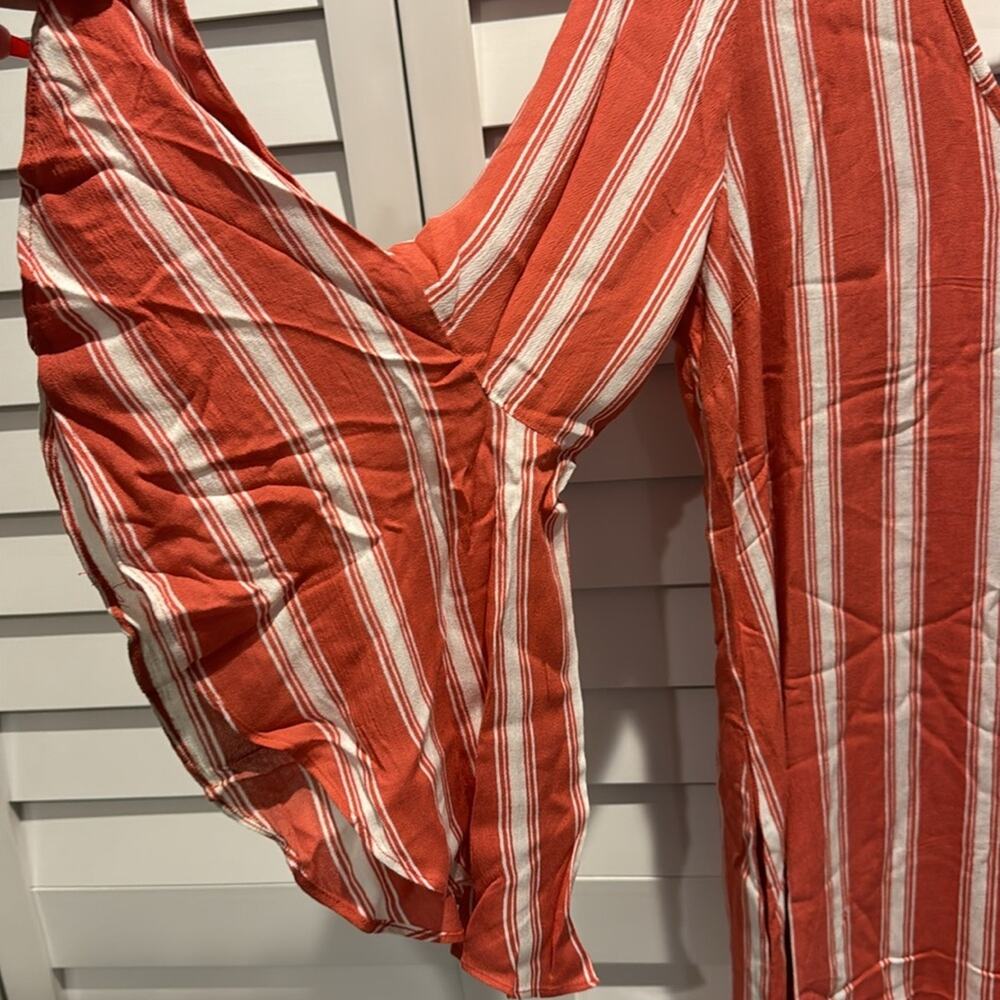 Band of Gypsies NWT Stripes Bell Sleeves Dress in Dusty Coral and Ivory colors. - Picture 2 of 7